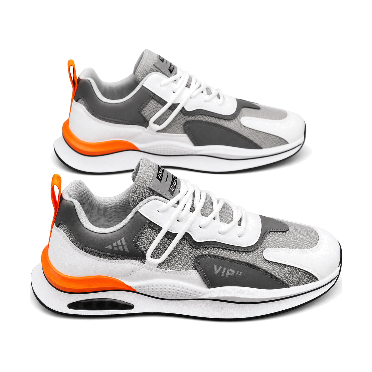 Men's Gray White and Orange Running Sneakers