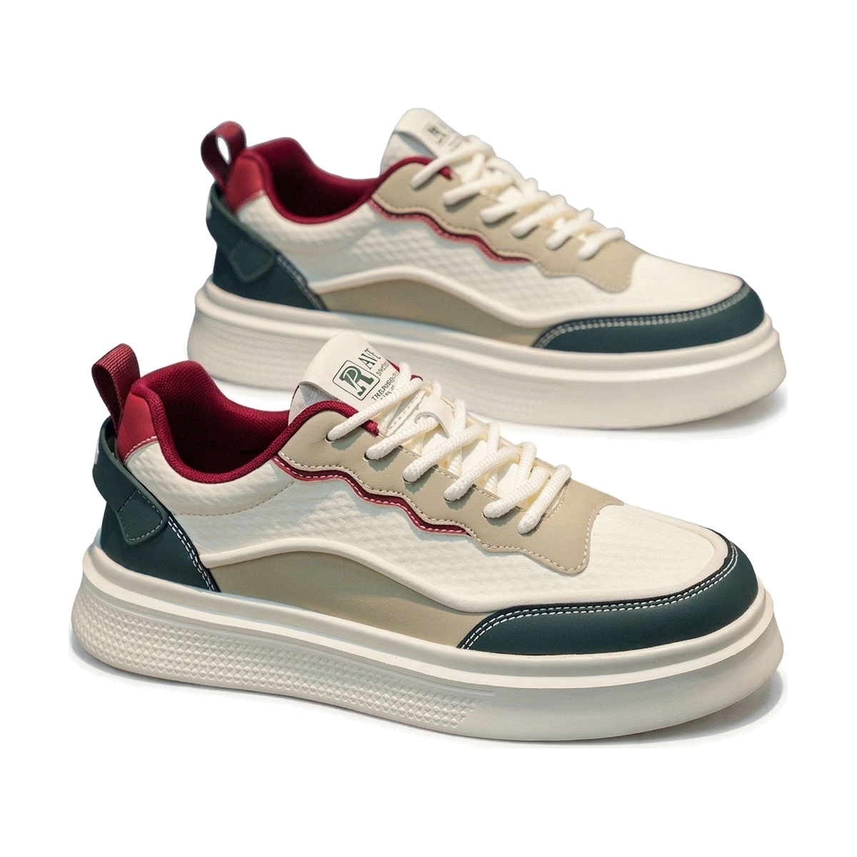 Men's Silver, Beige and Cream Retro Trainer Sneakers