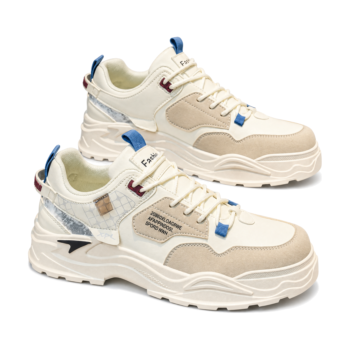 Men's Silver, Beige and Sage Green Casual Sneakers