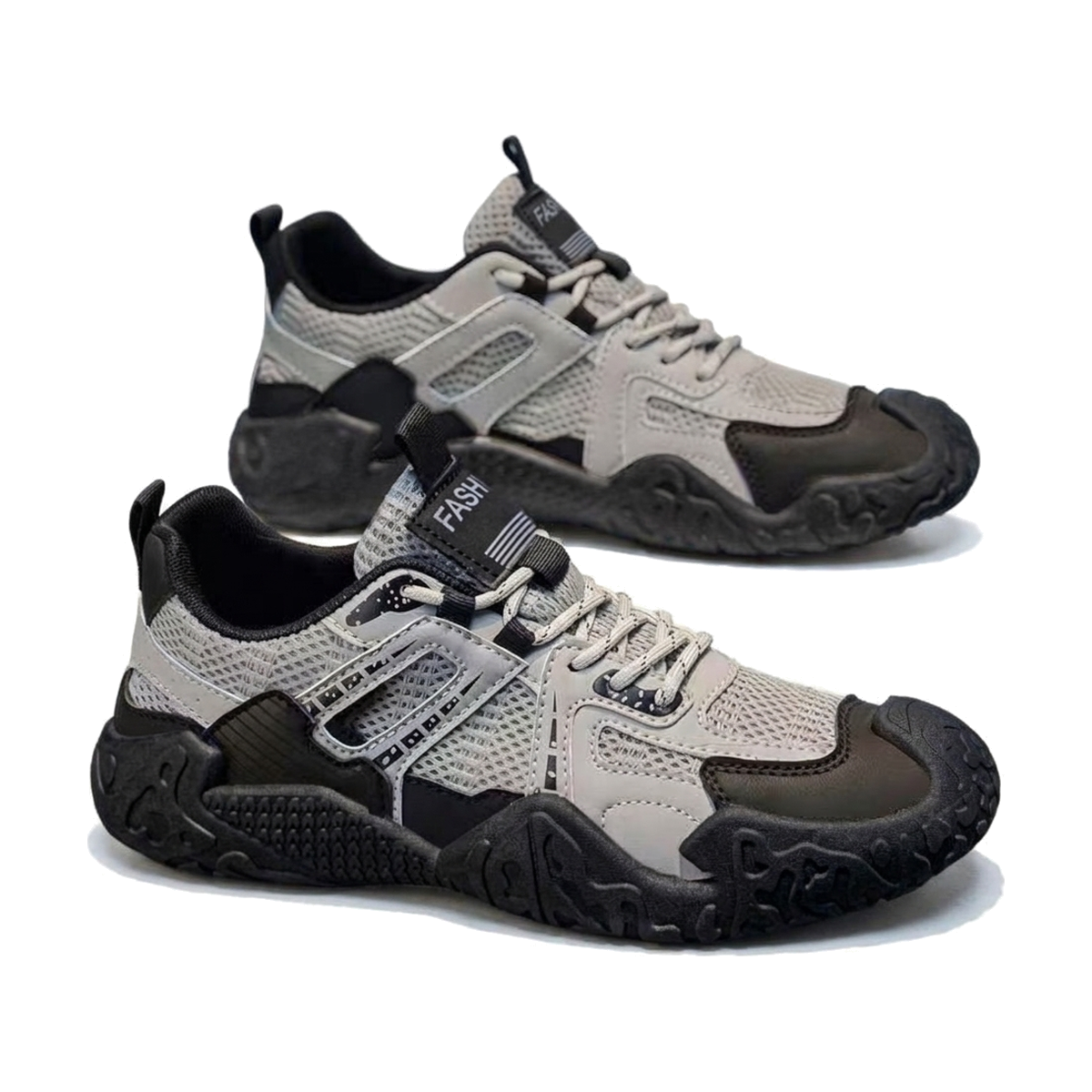 Men's Silver, Black and Navy Mesh Outdoor Walking Sneakers