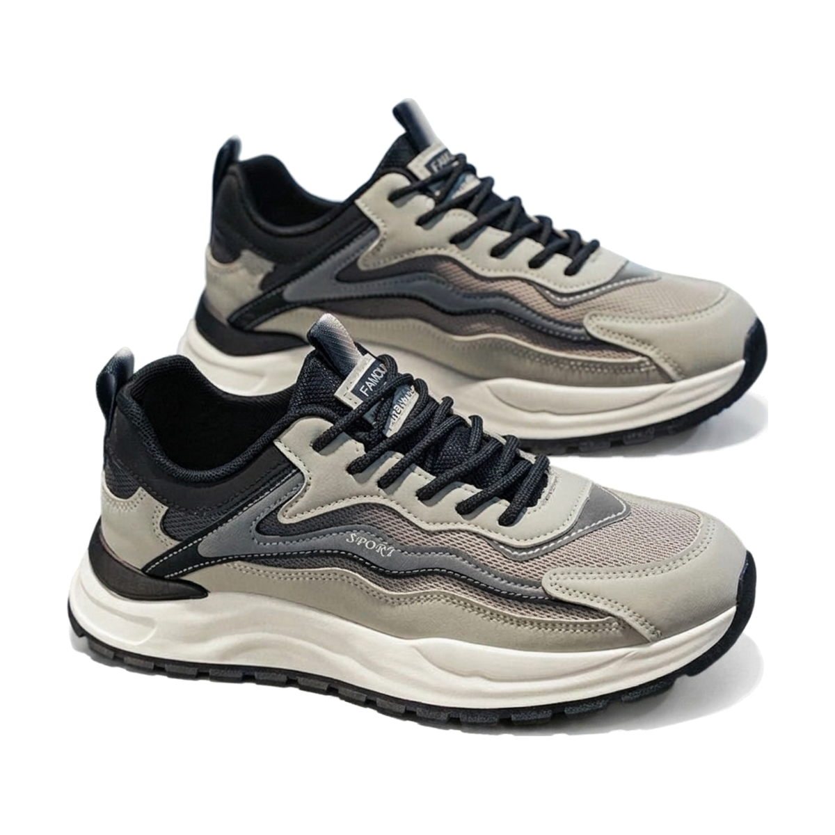 Men's Silver, Black and Navy Mesh Platform Running Sneakers