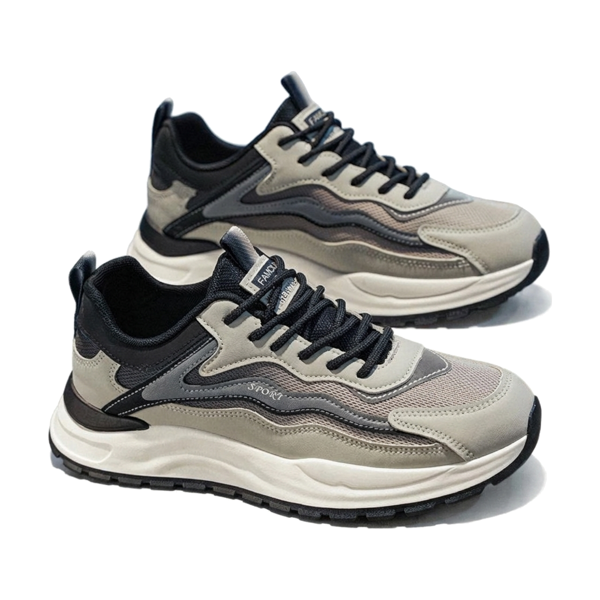 Men's Silver, Black and Navy Mesh Platform Running Sneakers