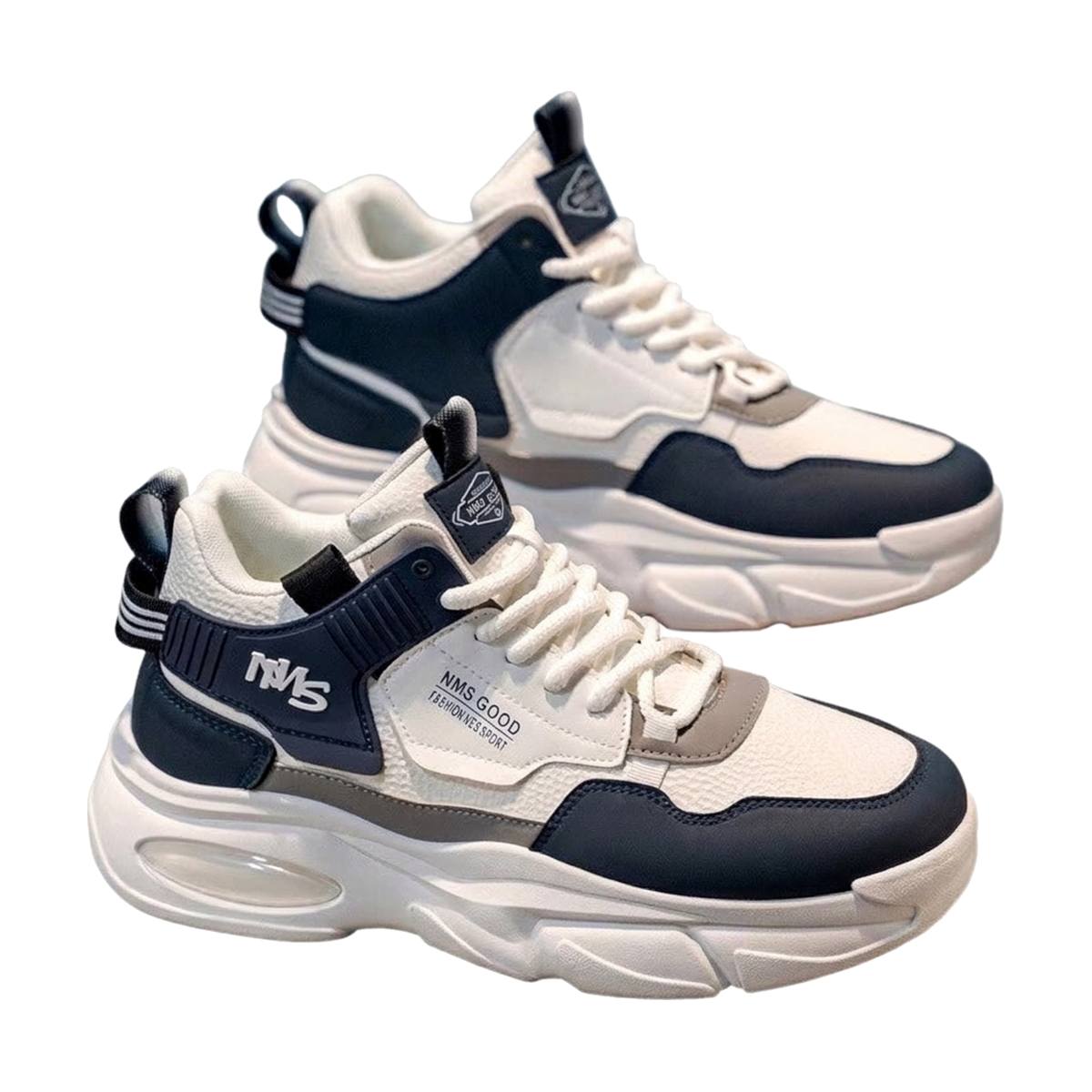 Men's Silver, Cream and Black Platform High-Top Sneakers