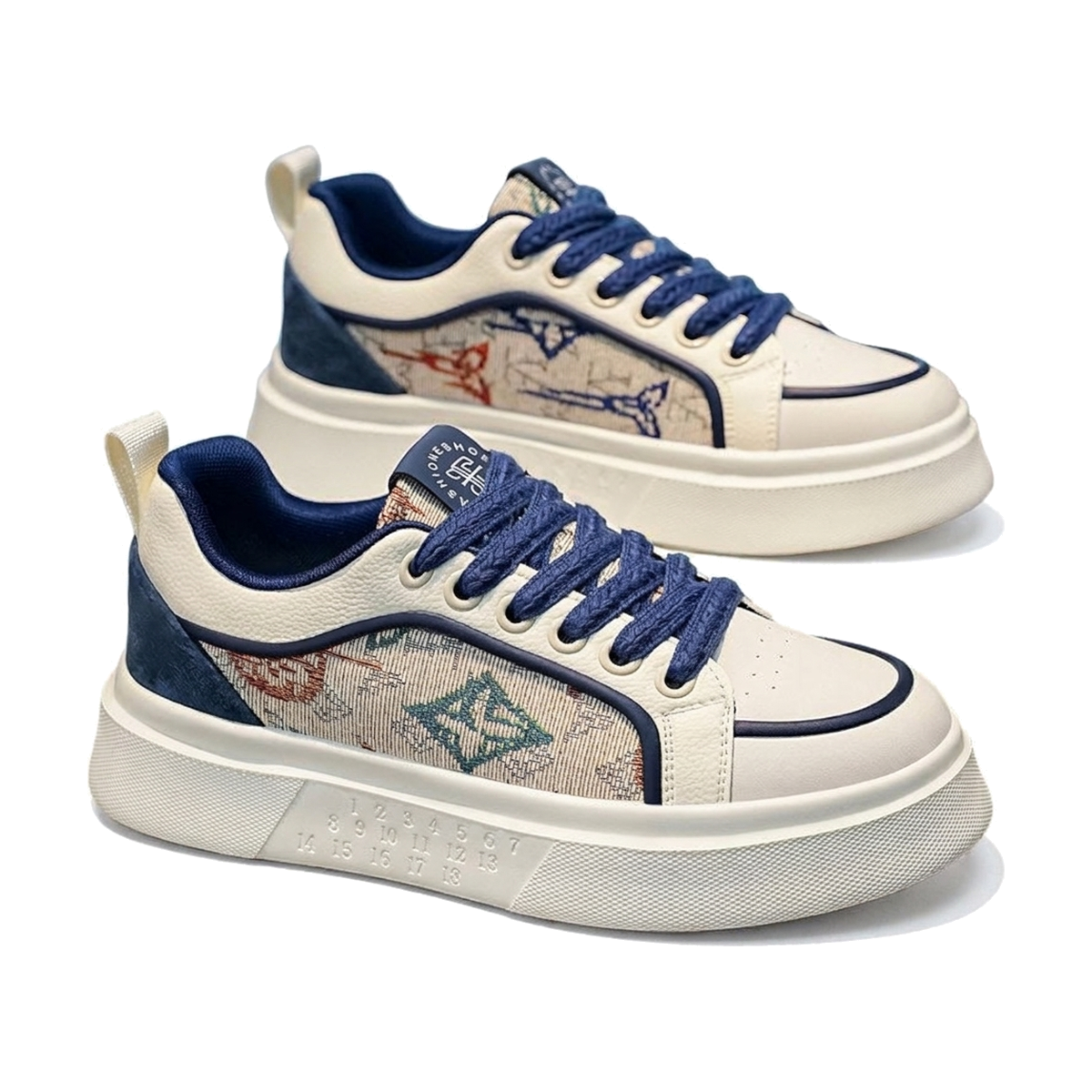 Men's Silver, Cream and Gray Platform Retro Trainer Sneakers