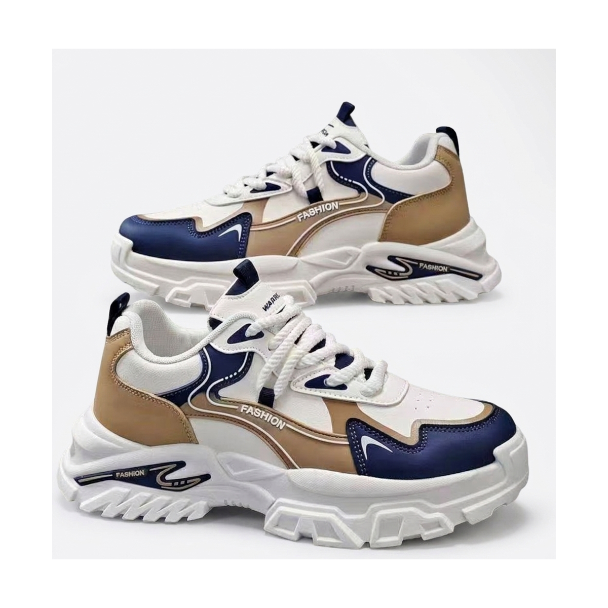 Men's Silver, Cream and Navy Platform Running Sneakers