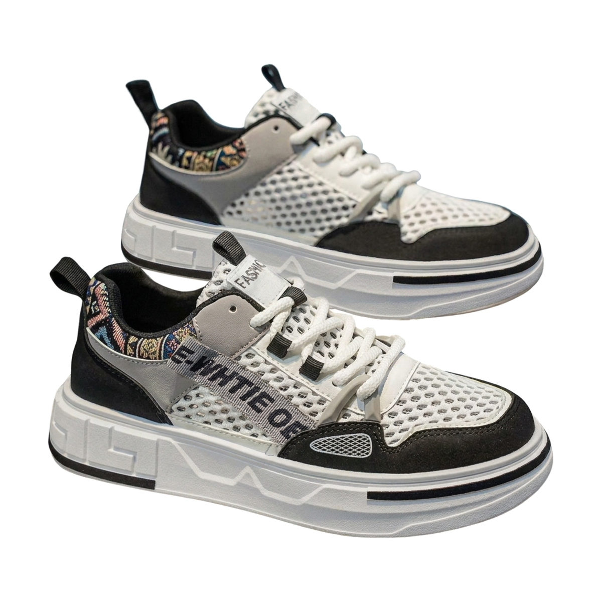 Men's Silver, Gray and Black Mesh Retro Trainer Sneakers