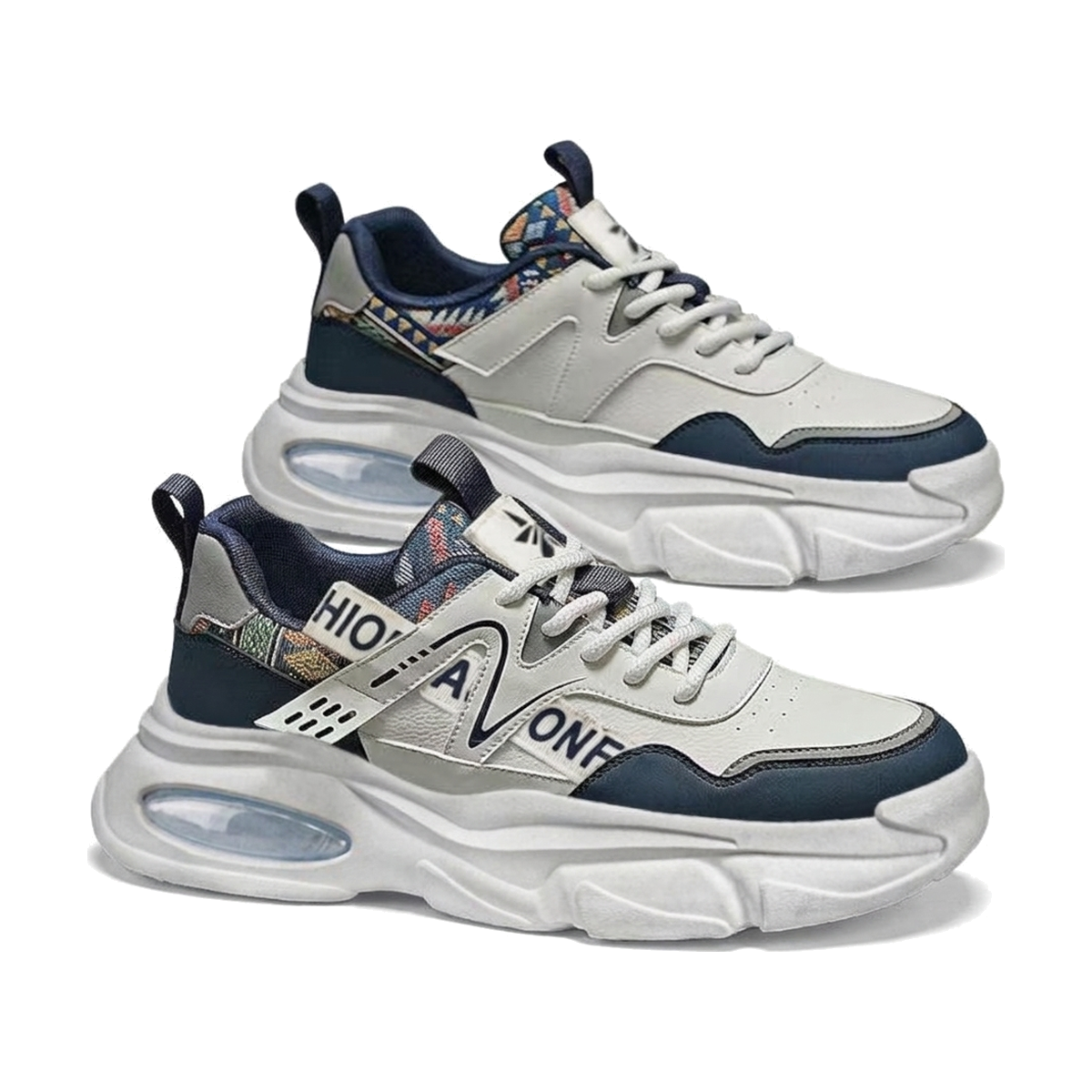Men's Silver, Gray and Cream Platform Casual Sneakers