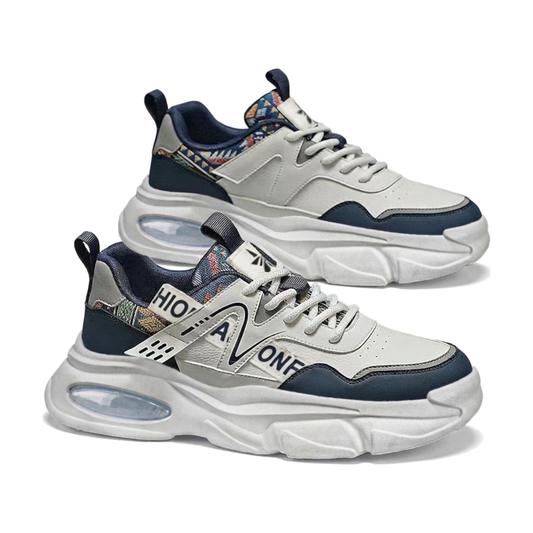 Men's Silver, Gray and Cream Platform Casual Sneakers