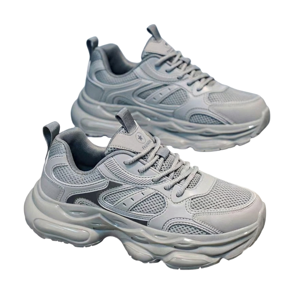 Men's Silver, Gray and Sage Green Mesh Platform Running Sneakers