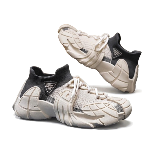 Men's Tan, Beige and Black Mesh Platform Casual Sneakers