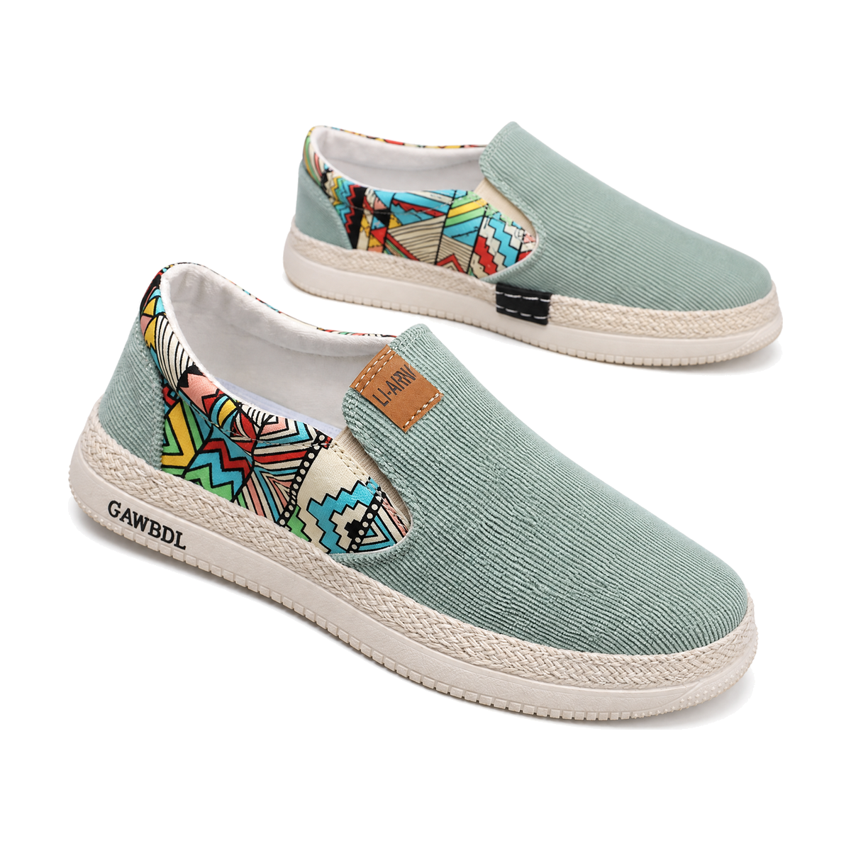 Men's Tan, Beige and Sage Green Canvas Sneakers