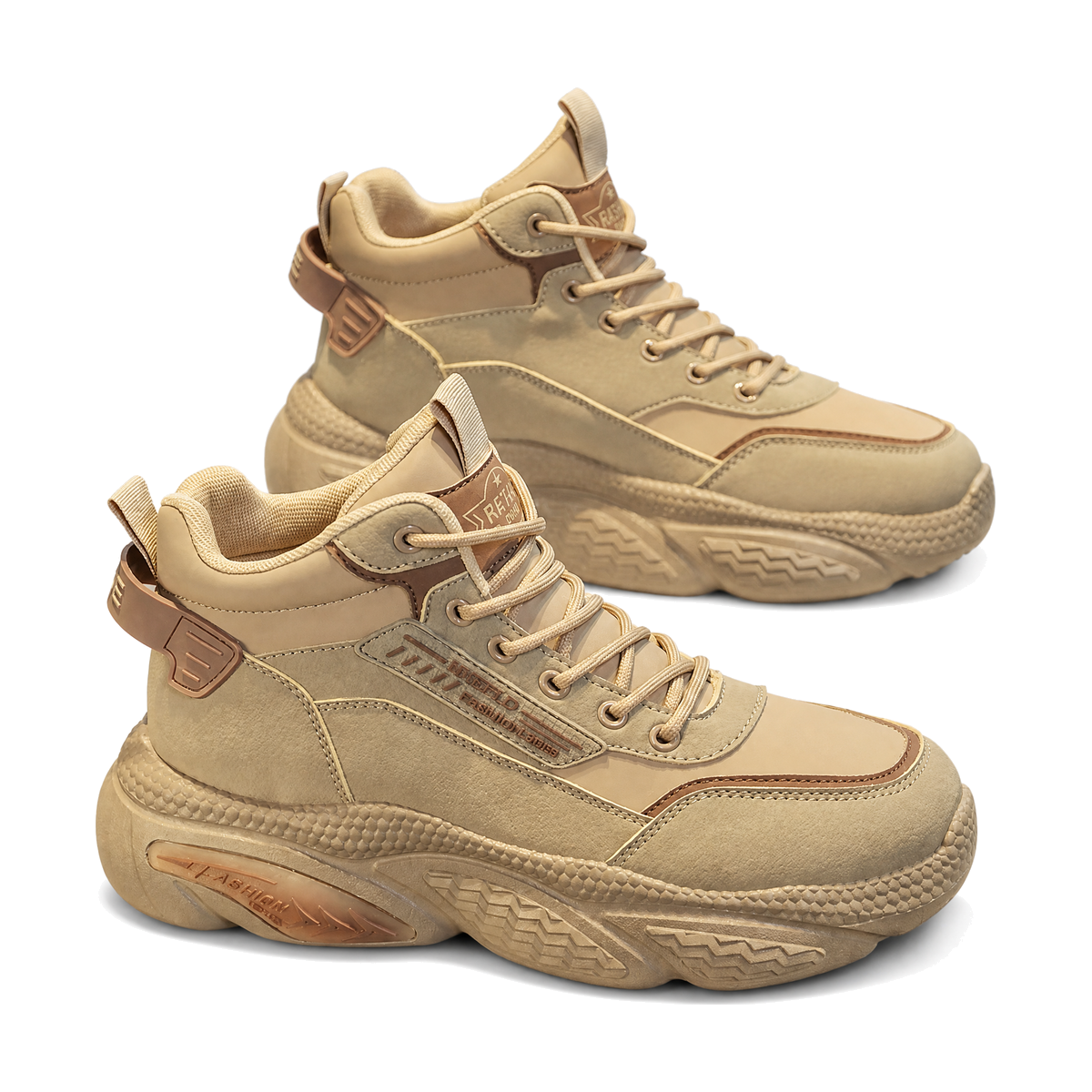 Men's Tan, Silver and Beige Platform Outdoor Walking Sneakers