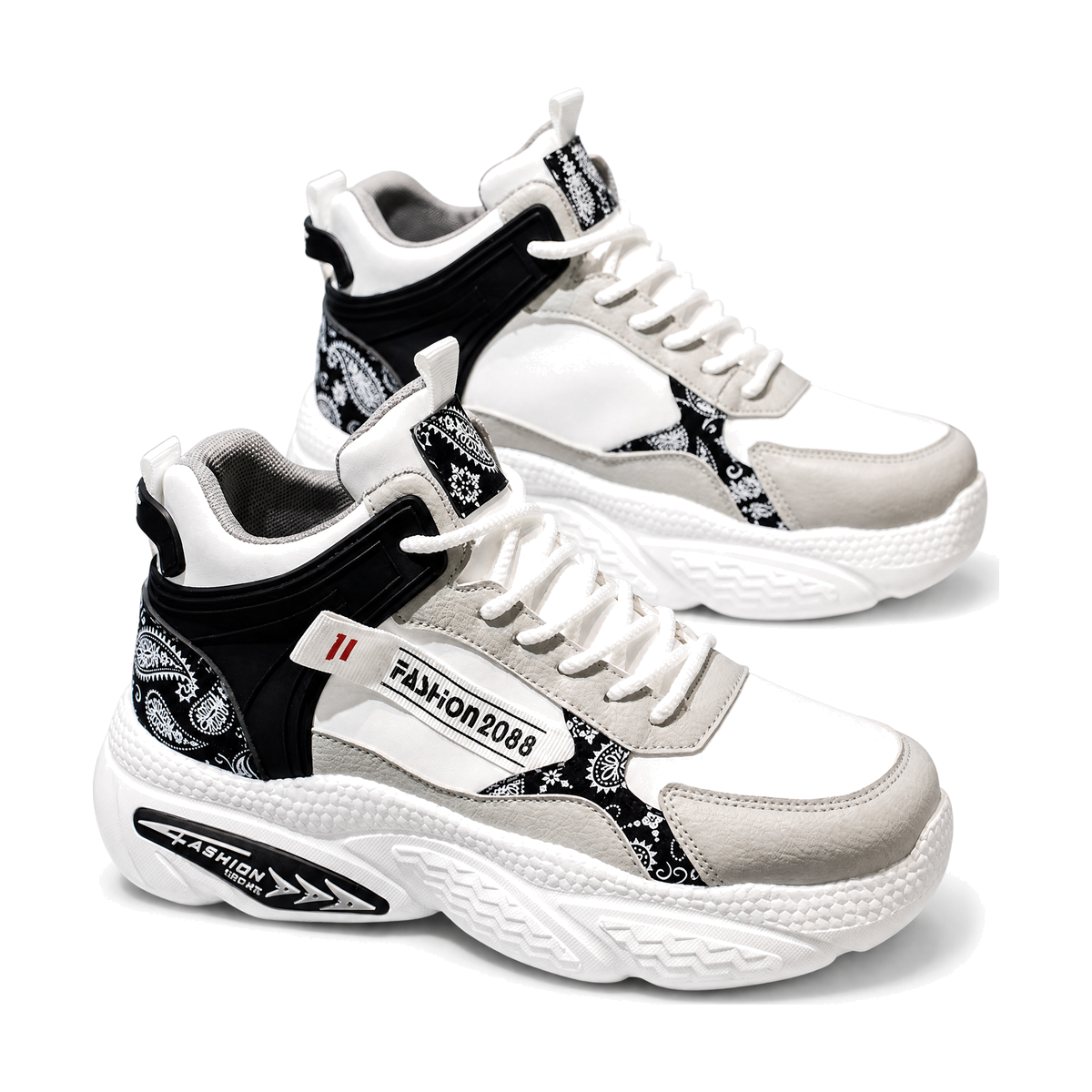 Men's White and Black High-Top Chunky Sneakers