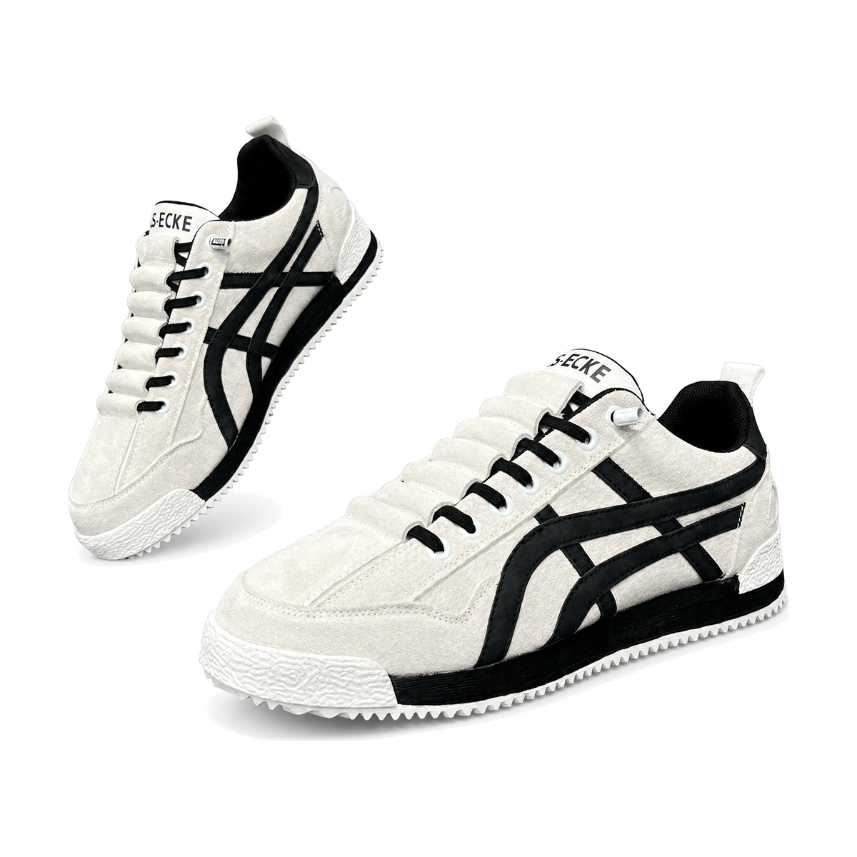 Men's White and Black Striped Retro Sneakers