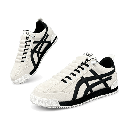 Men's White and Black Striped Retro Sneakers