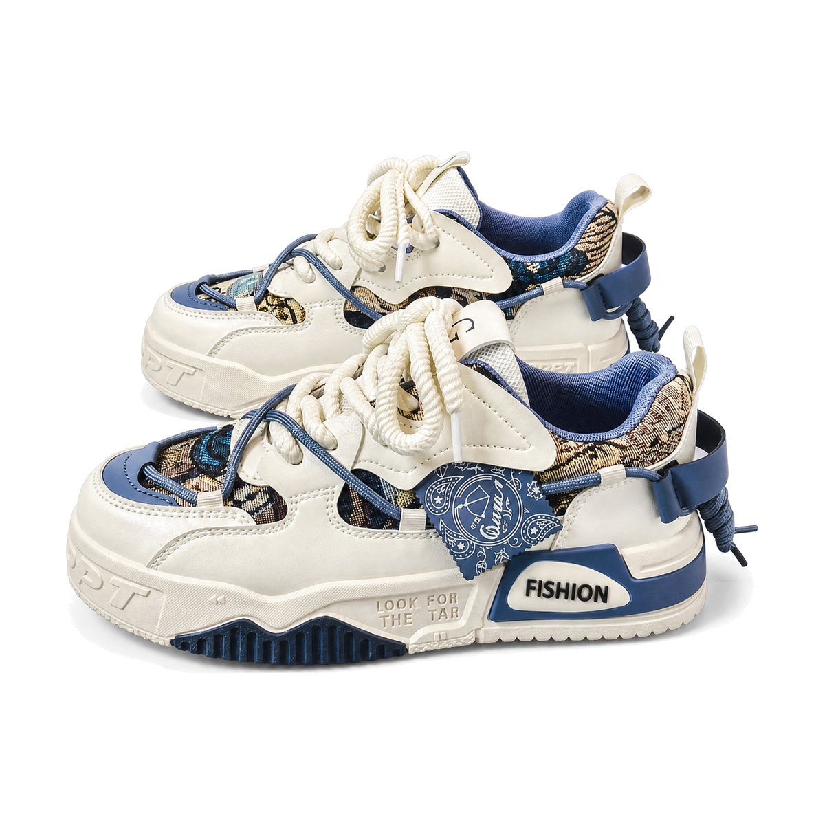 Men's White and Blue Chunky Casual Sneakers