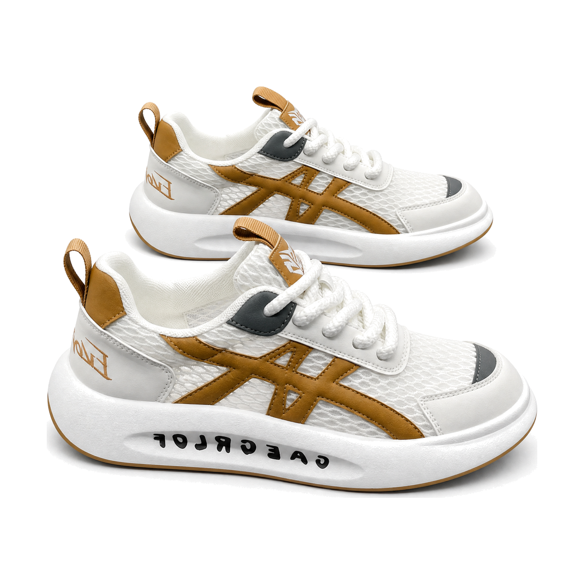Men's White and Brown Retro Running Sneakers