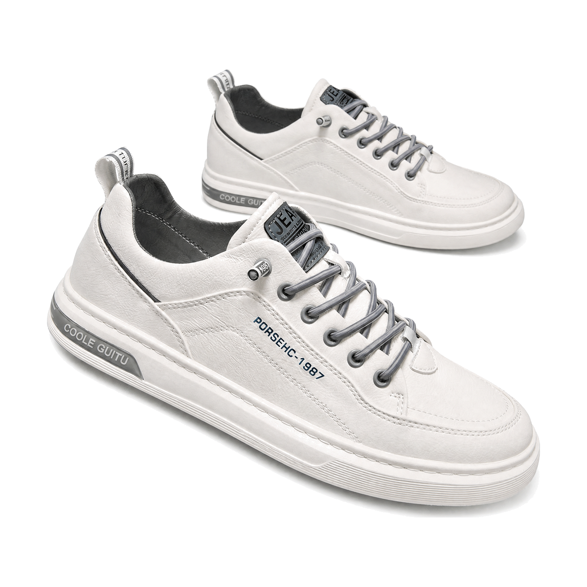 Men's White and Gray Platform Low-Top Sneakers