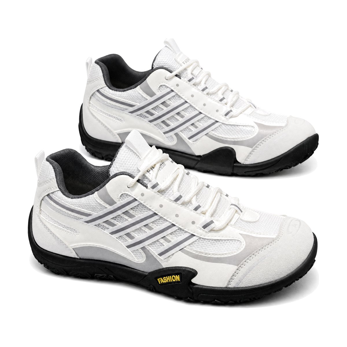 Men's White and Gray Striped Running Sneakers