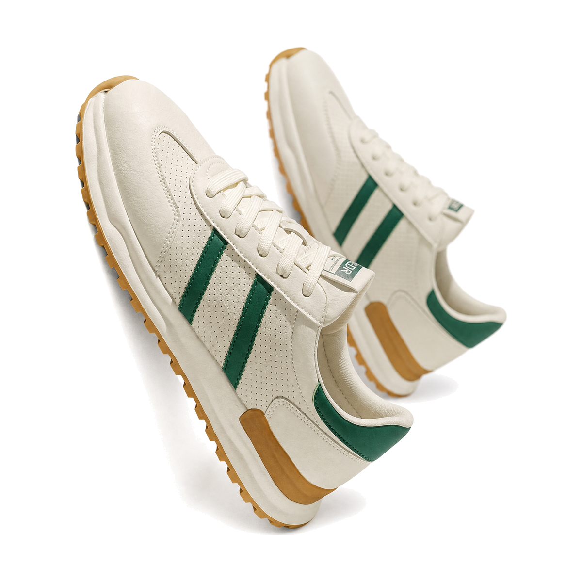 Men's White and Green Retro Trainer Sneakers