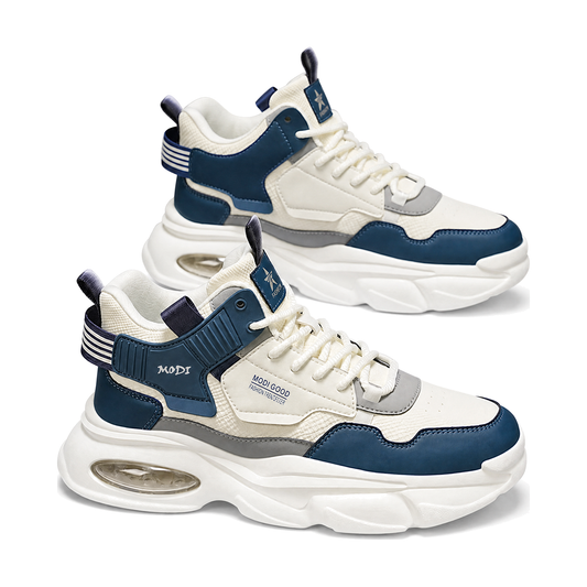 Men's White and Navy High-Top Platform Runners