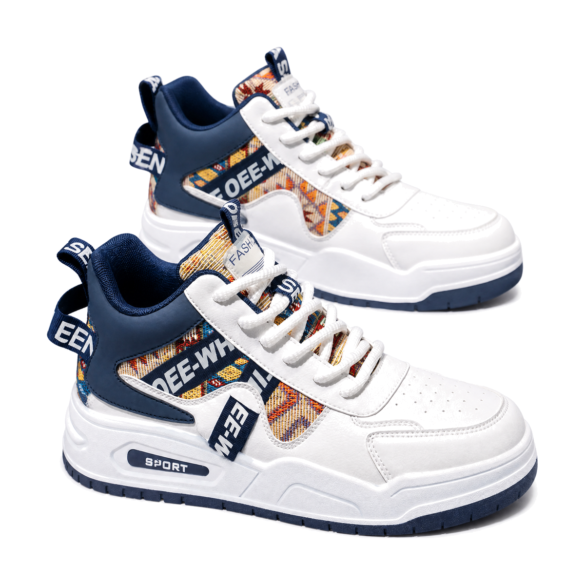 Men's White and Navy High-Top Platform Sneakers