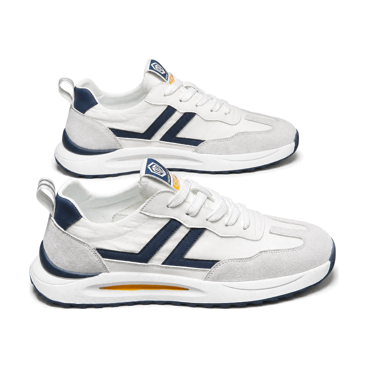 Men's White and Navy Retro Trainer Sneakers