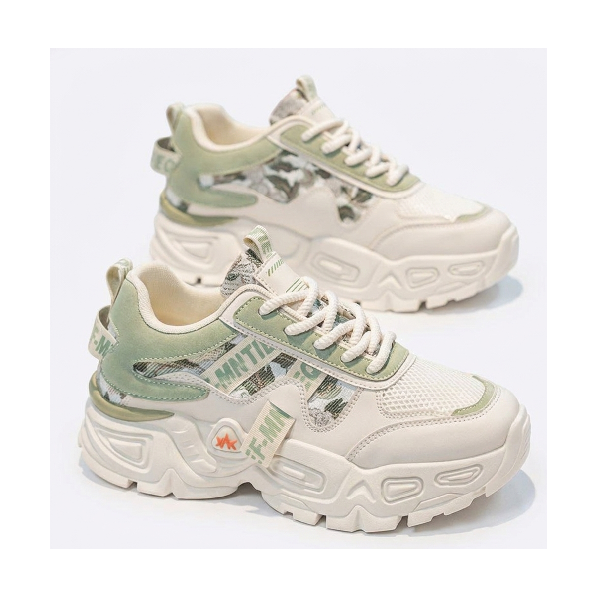 Men's White, Beige and Cream Mesh Platform Casual Sneakers