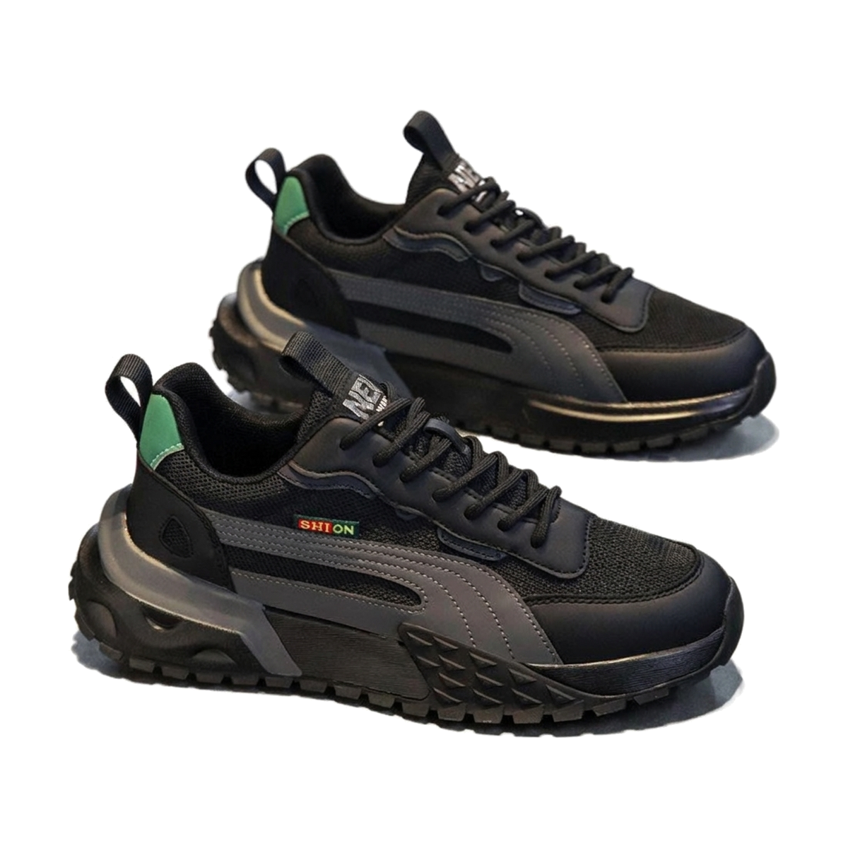 Men's White, Black and Navy Platform Running Sneakers
