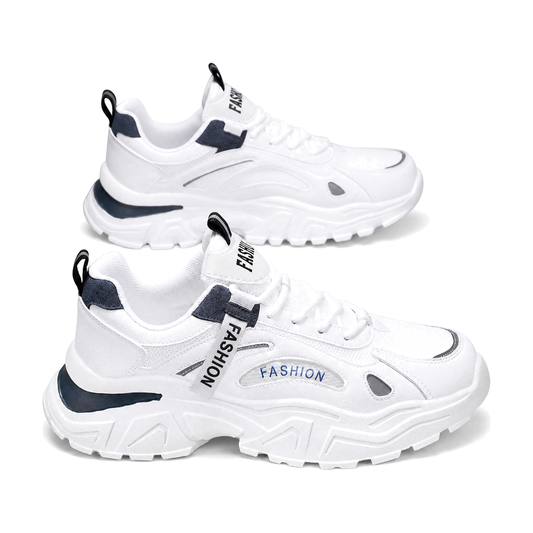 Men's White, Black and Silver Mesh Platform Casual Sneakers