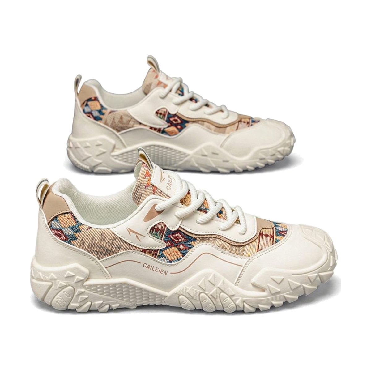 Men's White, Cream and Beige Casual Sneakers