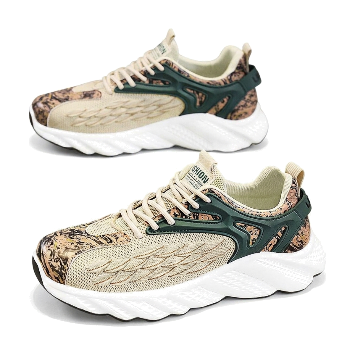 Men's White, Cream and Beige Mesh Casual Sneakers
