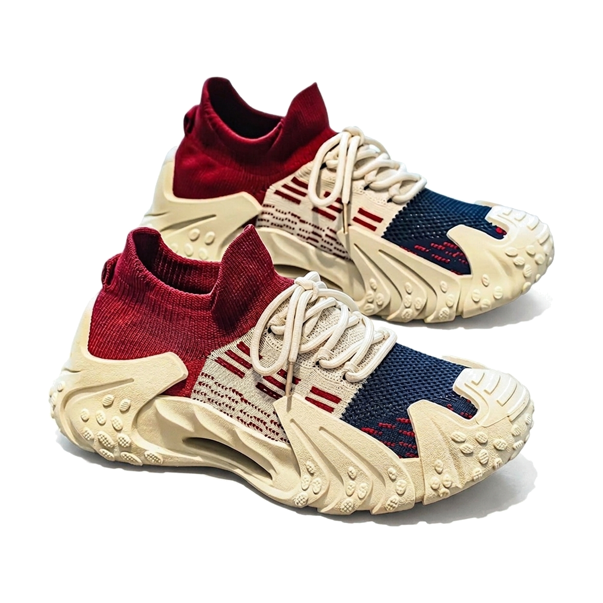 Men's White, Cream and Beige Mesh Casual Sneakers
