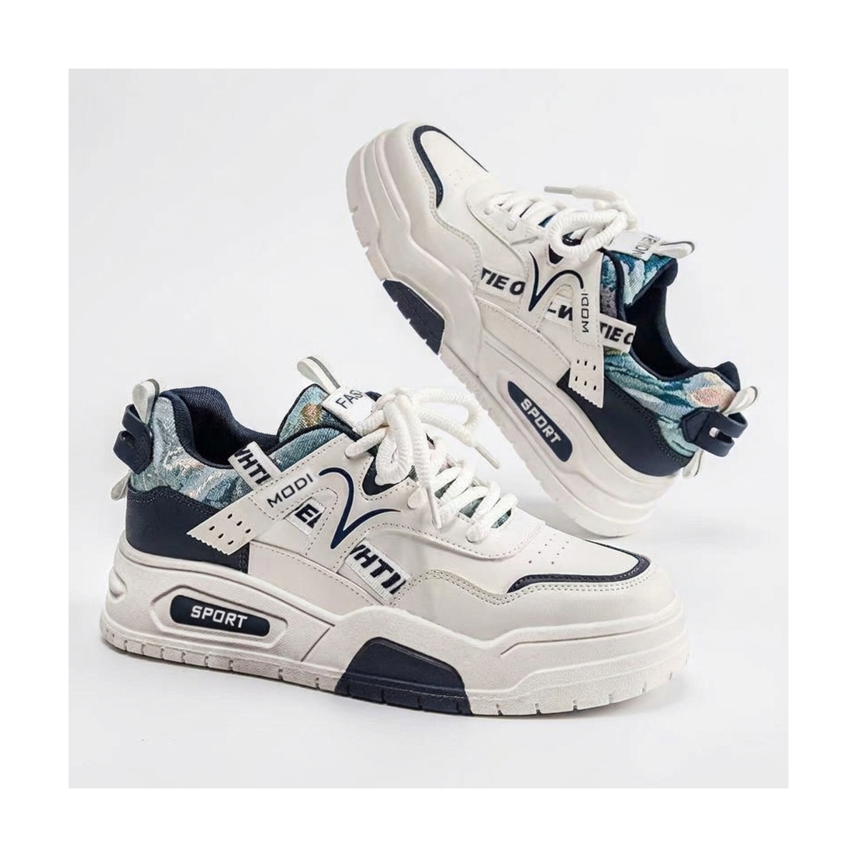 Men's White, Cream and Beige Platform Retro Trainer Sneakers