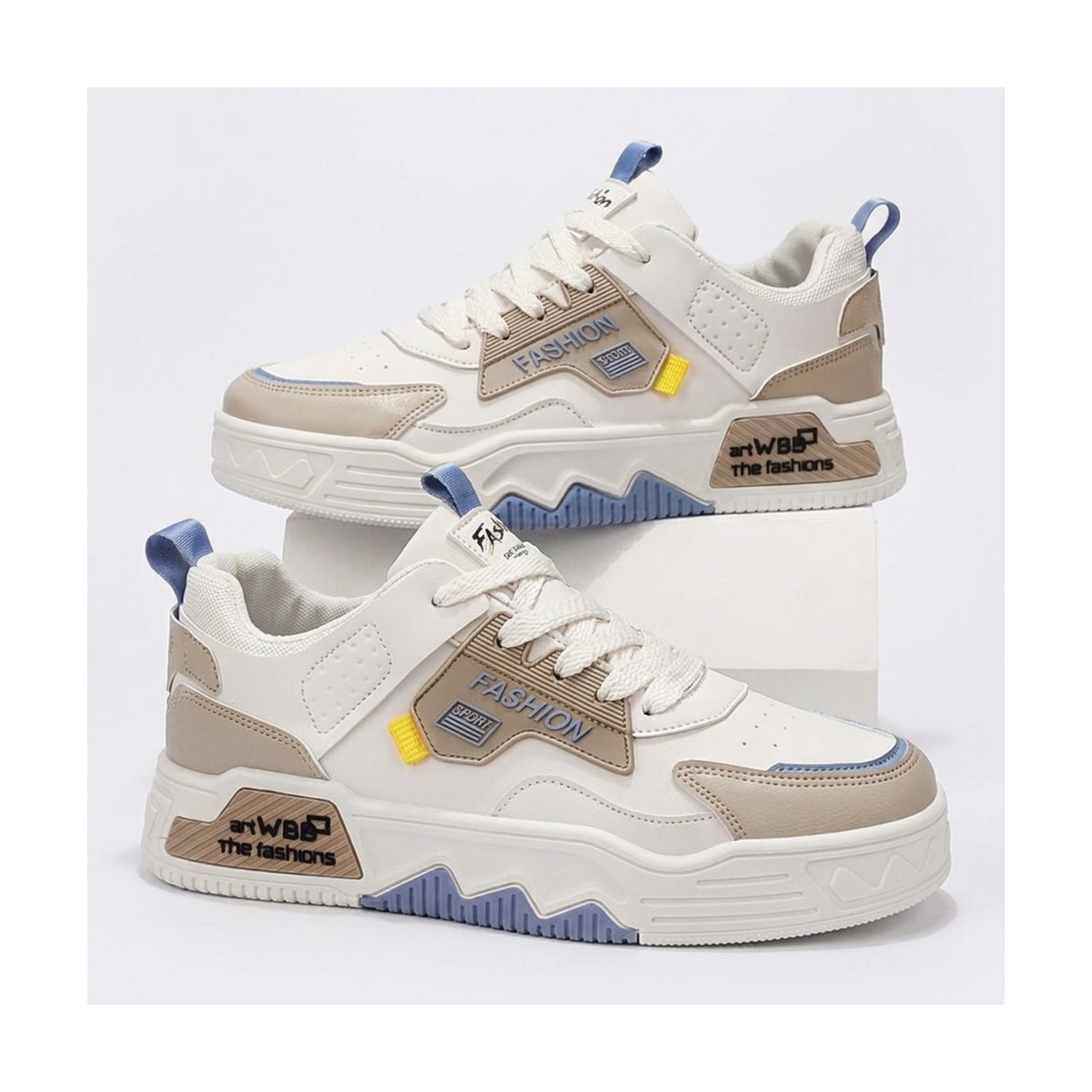 Men's White, Cream and Beige Platform Retro Trainer Sneakers