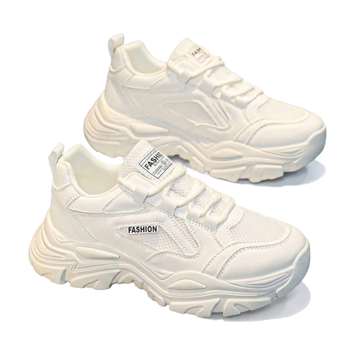 Men's White, Cream and Silver Mesh Platform Casual Sneakers
