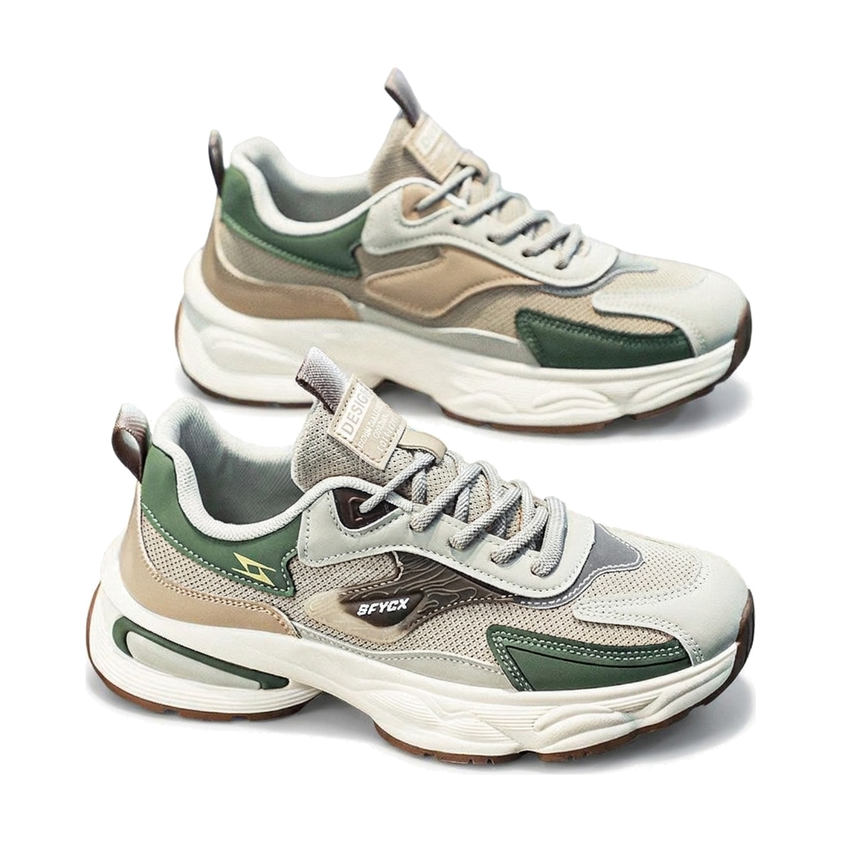 Men's White, Cream and Silver Mesh Platform Running Sneakers