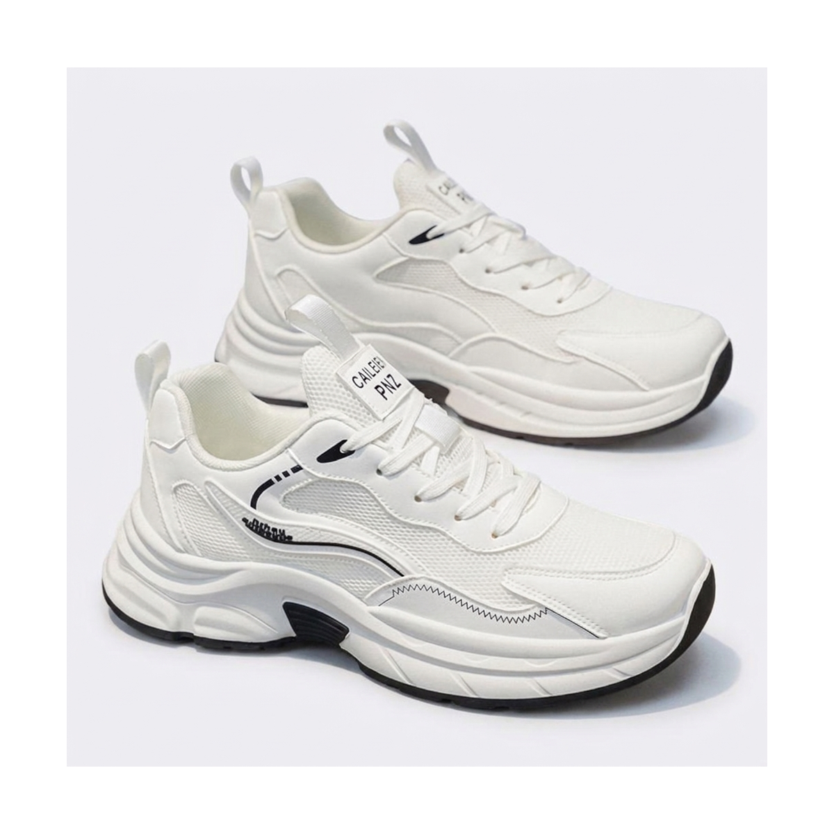 Men's White, Cream and Silver Mesh Platform Running Sneakers