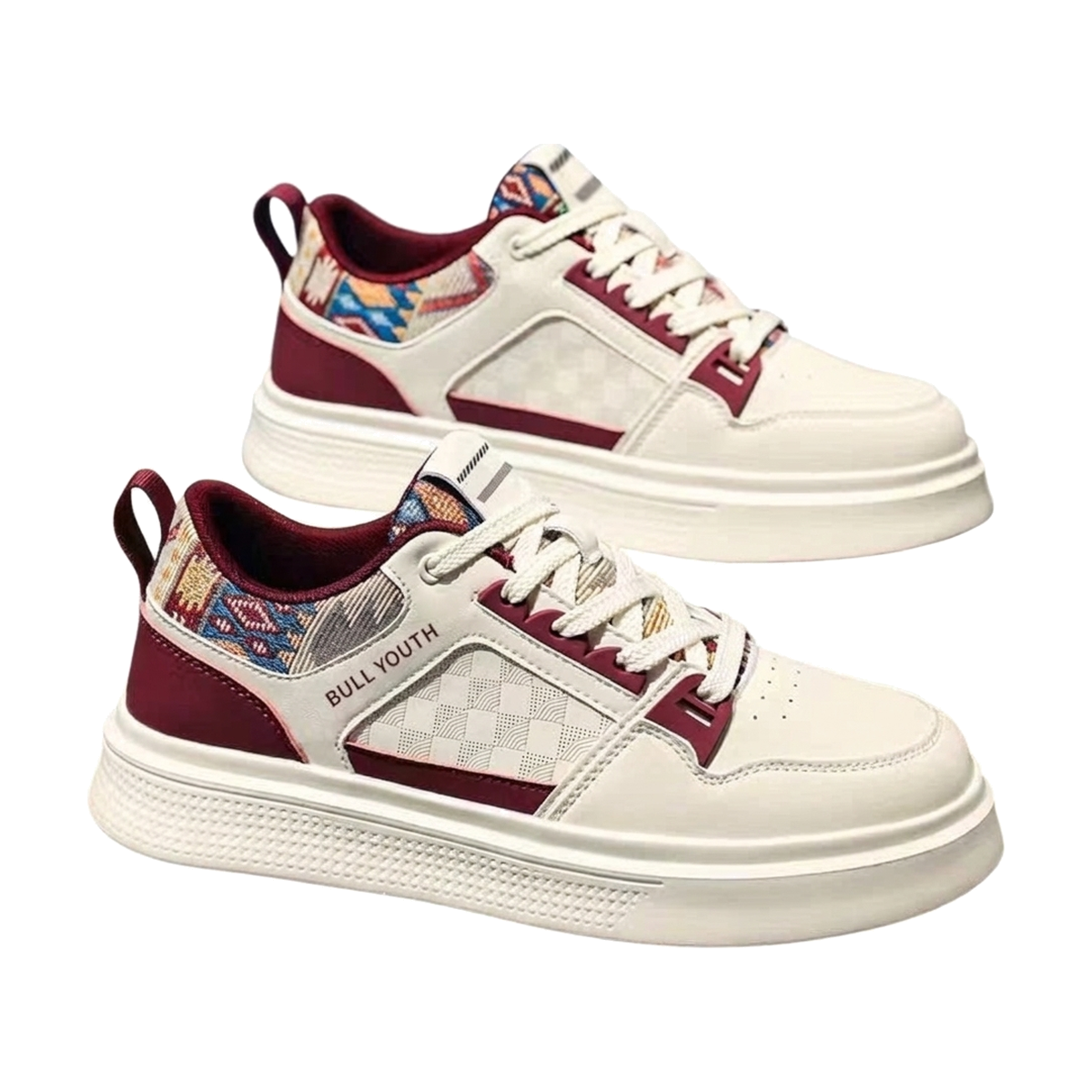 Men's White, Cream and Silver Platform Retro Trainer Sneakers