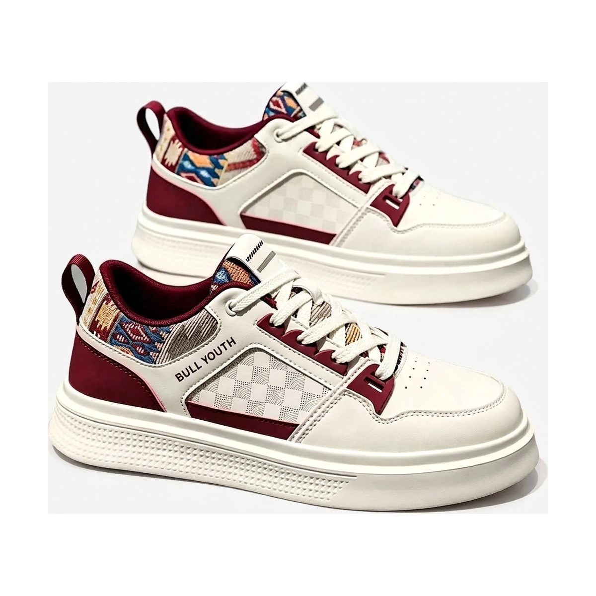 Men's White, Cream and Silver Platform Retro Trainer Sneakers