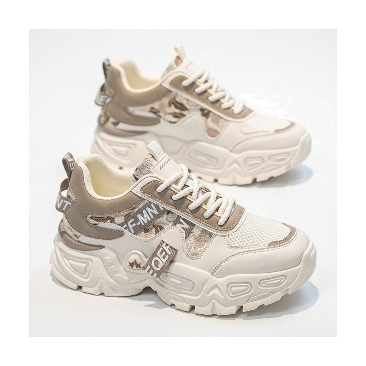 Men's White, Cream and Silver Platform Running Sneakers
