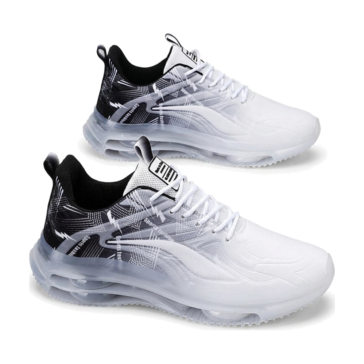 Men's White, Gray and Silver Mesh Platform Casual Sneakers