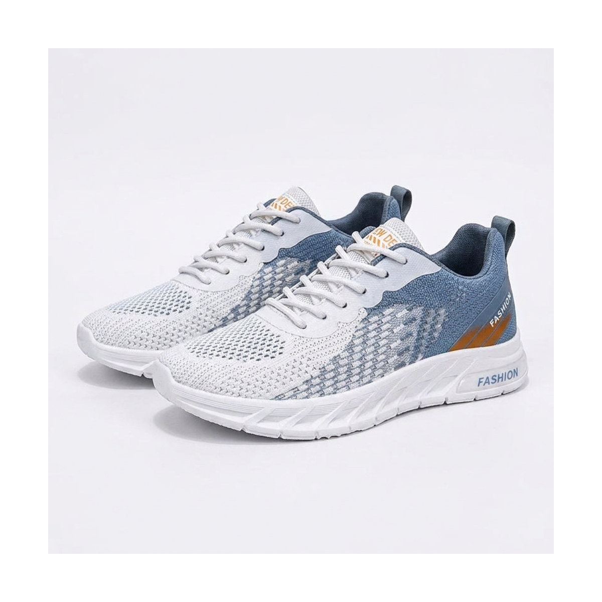 Men's White, Gray and Silver Mesh Running Sneakers
