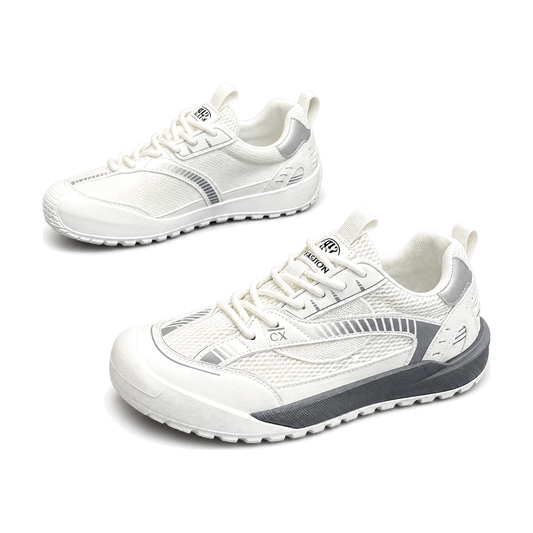 Men's White, Navy and Gray Mesh Retro Trainer Sneakers