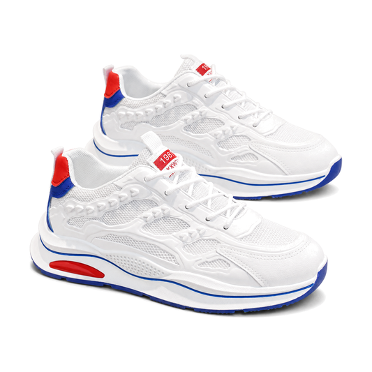 Men's White Red and Blue Mesh Running Sneakers