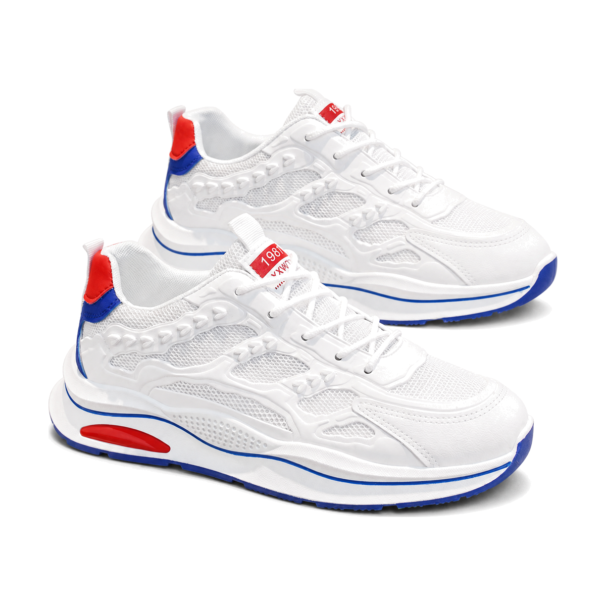 Men's White Red and Blue Mesh Running Sneakers