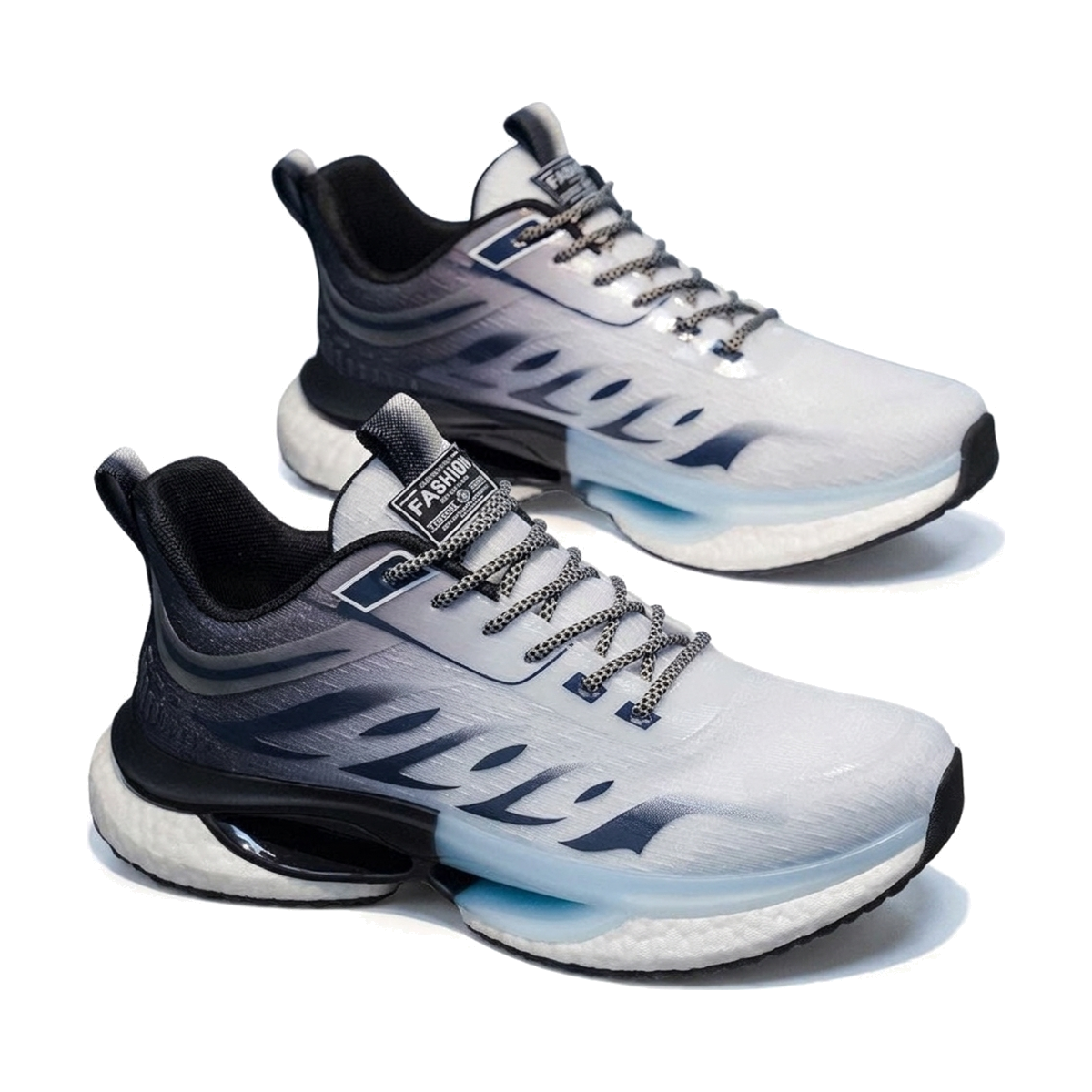 Men's White, Silver and Black Mesh Running Sneakers