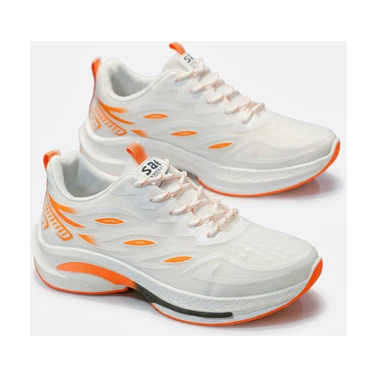 Men's White, Silver and Cream Mesh Platform Casual Sneakers