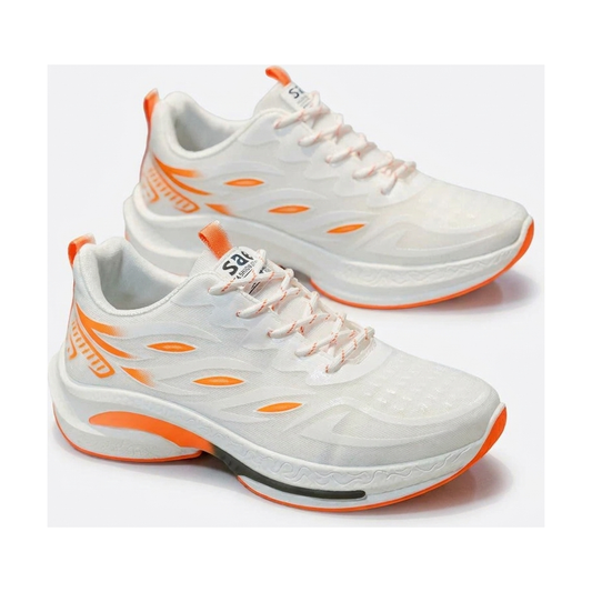 Men's White, Silver and Cream Mesh Platform Casual Sneakers