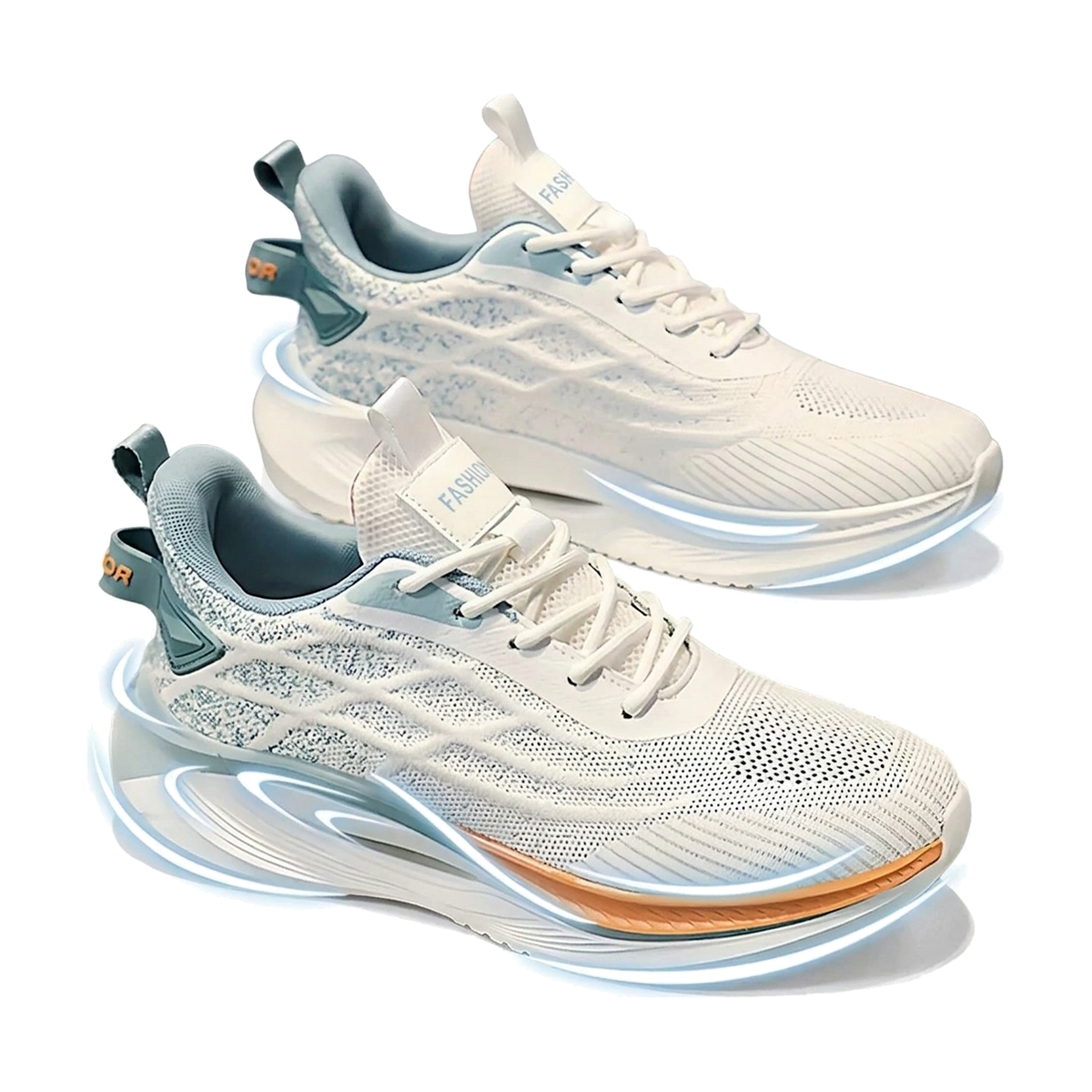 Men's White, Silver and Cream Mesh Platform Running Sneakers
